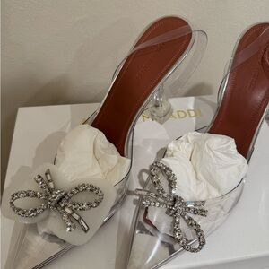 Amina Muaddi Clear Crystal Bow Heels